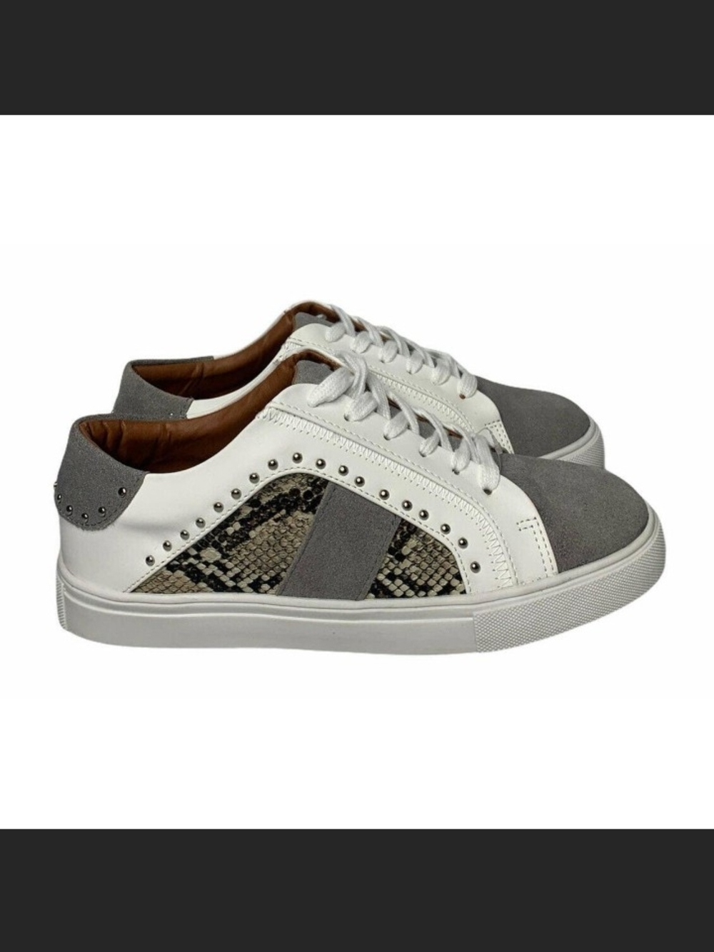 Steve Madden White & Gray Snake-Print Studded Low-Top Sneakers